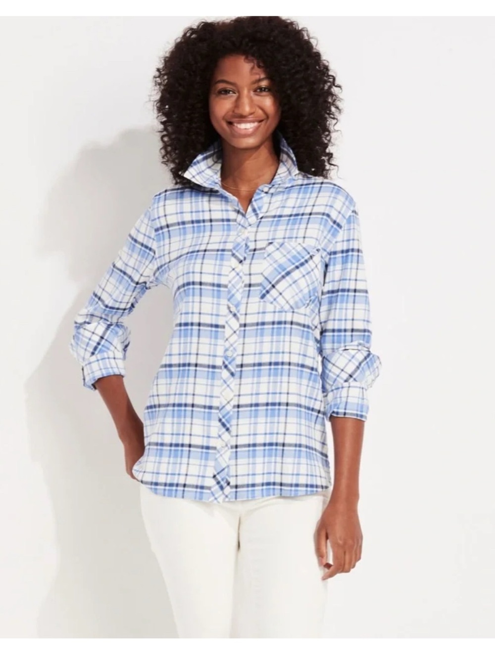 Vineyard Vines blue and white plaid button-down Flannel Shirt Size 10